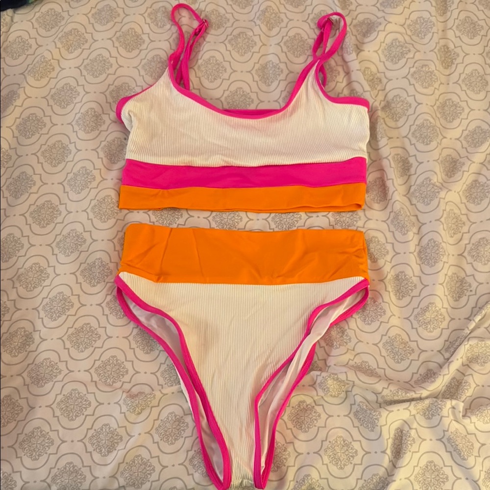 Colorful Bikini Set with Pink and Orange Accents